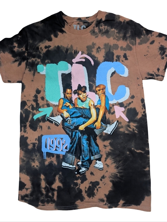 TLC Tops - TLC 1992 Bleach Tie-Dye Graphic Band Tee Small